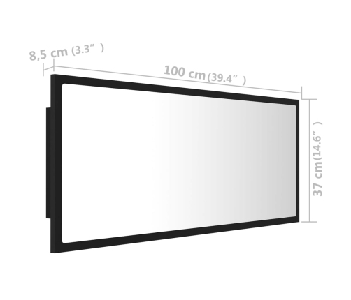 Espejo de baño LED acrílico negro 100x8,5x37 cm