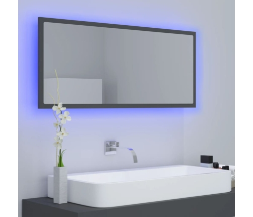 Espejo de baño LED acrílico gris 100x8,5x37 cm