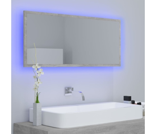 Espejo de baño LED acrílico gris hormigón 100x8,5x37 cm