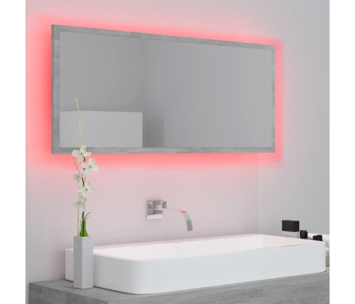 Espejo de baño LED acrílico gris hormigón 100x8,5x37 cm