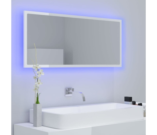 Espejo de baño LED acrílico blanco brillo 100x8,5x37 cm