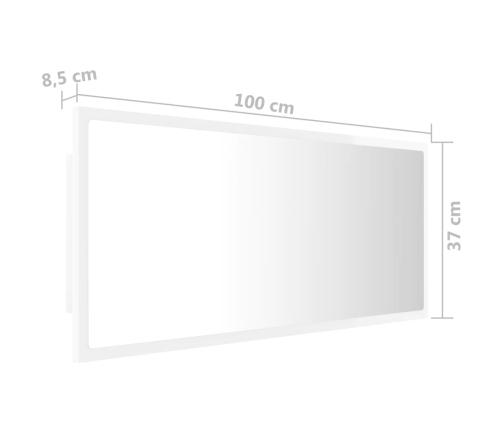 Espejo de baño LED acrílico blanco brillo 100x8,5x37 cm