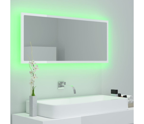 Espejo de baño LED acrílico blanco brillo 100x8,5x37 cm