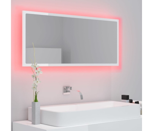 Espejo de baño LED acrílico blanco brillo 100x8,5x37 cm