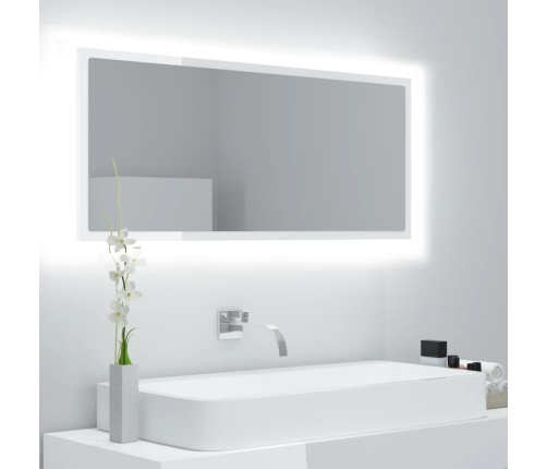 Espejo de baño LED acrílico blanco brillo 100x8,5x37 cm