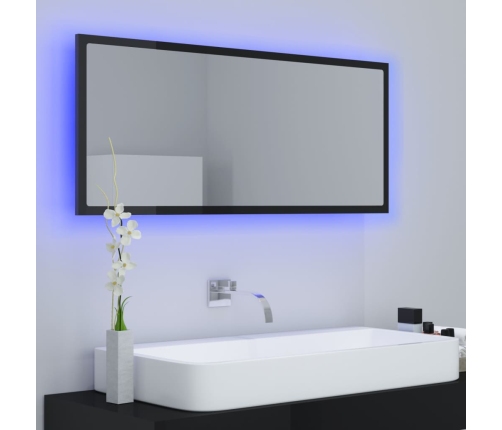 Espejo de baño LED acrílico negro brillo 100x8,5x37 cm