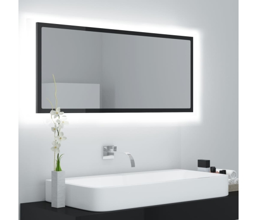 Espejo de baño LED acrílico negro brillo 100x8,5x37 cm