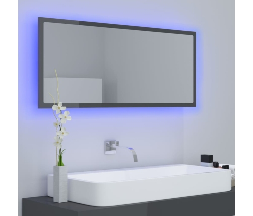 Espejo de baño LED acrílico gris brillo 100x8,5x37 cm