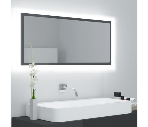 Espejo de baño LED acrílico gris brillo 100x8,5x37 cm