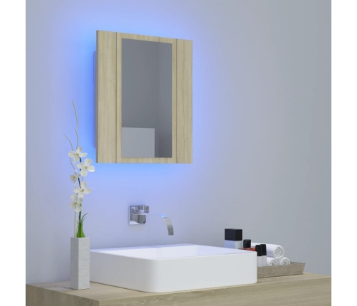 Armario espejo de baño LED acrílico roble Sonoma 40x12x45 cm