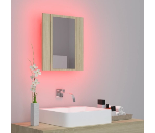 Armario espejo de baño LED acrílico roble Sonoma 40x12x45 cm