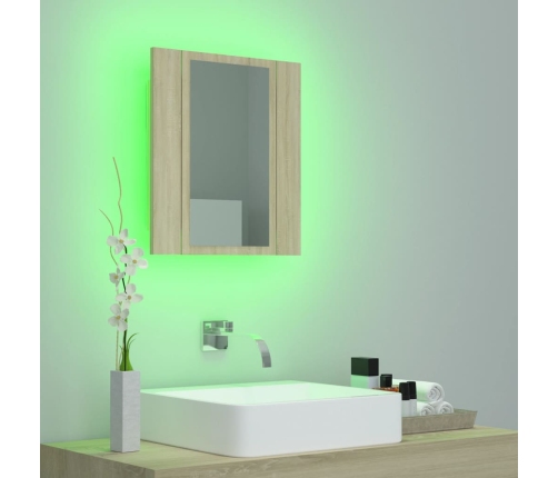 Armario espejo de baño LED acrílico roble Sonoma 40x12x45 cm