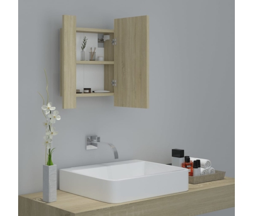 Armario espejo de baño LED acrílico roble Sonoma 40x12x45 cm