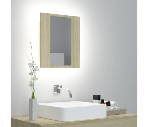 Armario espejo de baño LED acrílico roble Sonoma 40x12x45 cm