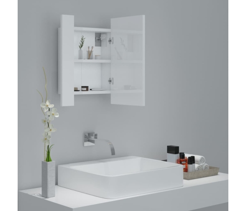 Armario espejo de baño LED acrílico blanco brillo 40x12x45 cm