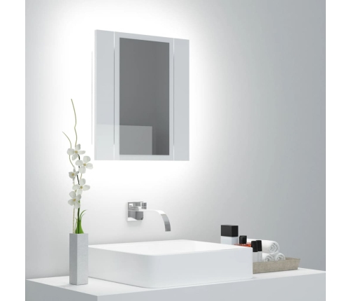 Armario espejo de baño LED acrílico blanco brillo 40x12x45 cm