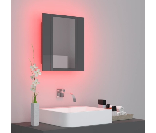 Armario espejo de baño luz LED acrílico gris brillo 40x12x45 cm