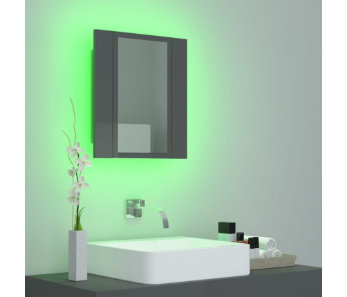 Armario espejo de baño luz LED acrílico gris brillo 40x12x45 cm