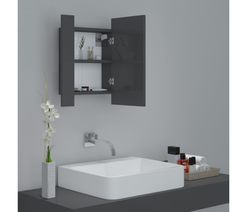 Armario espejo de baño luz LED acrílico gris brillo 40x12x45 cm