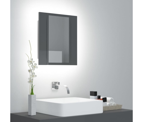 Armario espejo de baño luz LED acrílico gris brillo 40x12x45 cm