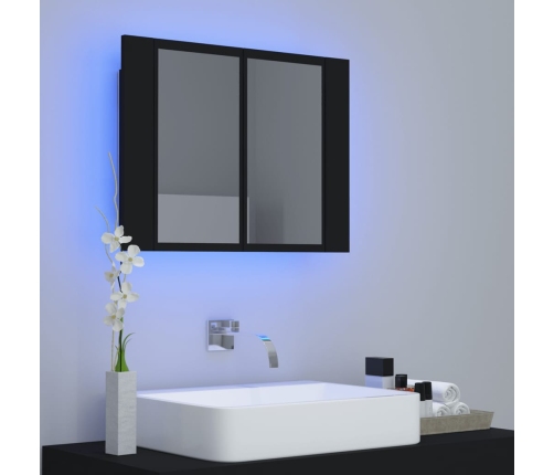 Armario espejo de baño con luz LED acrílico negro 60x12x45 cm