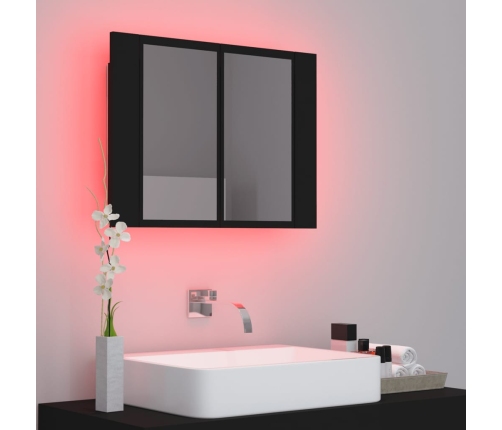 Armario espejo de baño con luz LED acrílico negro 60x12x45 cm