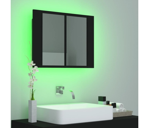 Armario espejo de baño con luz LED acrílico negro 60x12x45 cm