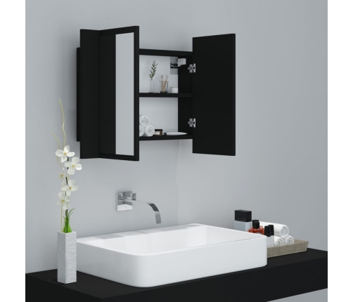 Armario espejo de baño con luz LED acrílico negro 60x12x45 cm