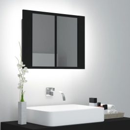 Armario espejo de baño con luz LED acrílico negro 60x12x45 cm