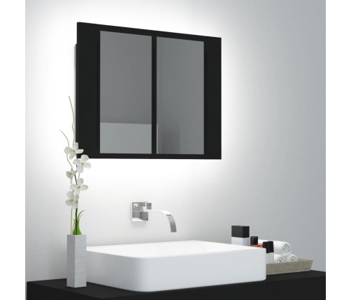 Armario espejo de baño con luz LED acrílico negro 60x12x45 cm