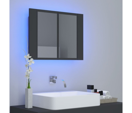 Armario espejo de baño con luz LED acrílico gris 60x12x45 cm