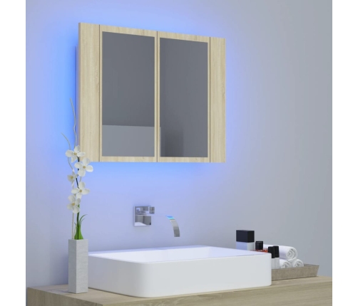 Armario espejo de baño LED acrílico roble Sonoma 60x12x45 cm