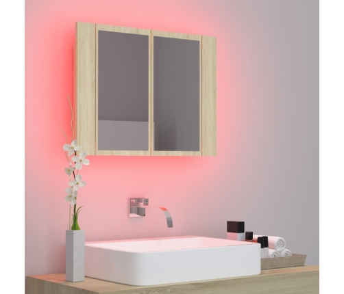 Armario espejo de baño LED acrílico roble Sonoma 60x12x45 cm