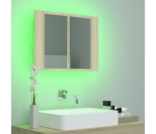 Armario espejo de baño LED acrílico roble Sonoma 60x12x45 cm