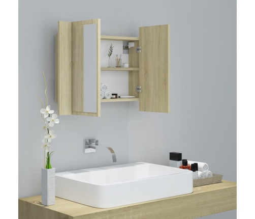 Armario espejo de baño LED acrílico roble Sonoma 60x12x45 cm