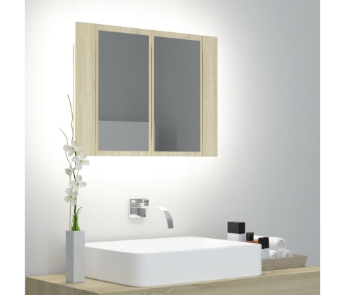 Armario espejo de baño LED acrílico roble Sonoma 60x12x45 cm