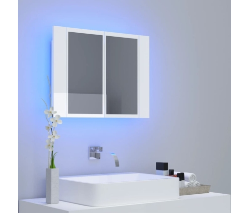 Armario espejo de baño LED acrílico blanco brillo 60x12x45 cm