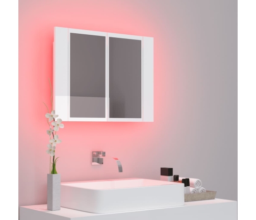 Armario espejo de baño LED acrílico blanco brillo 60x12x45 cm