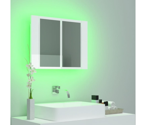 Armario espejo de baño LED acrílico blanco brillo 60x12x45 cm