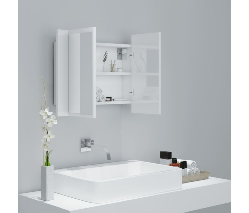 Armario espejo de baño LED acrílico blanco brillo 60x12x45 cm