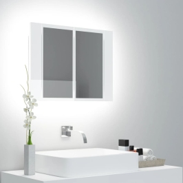 Armario espejo de baño LED acrílico blanco brillo 60x12x45 cm