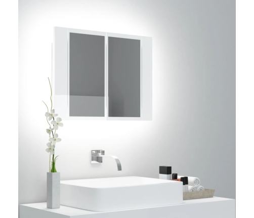 Armario espejo de baño LED acrílico blanco brillo 60x12x45 cm