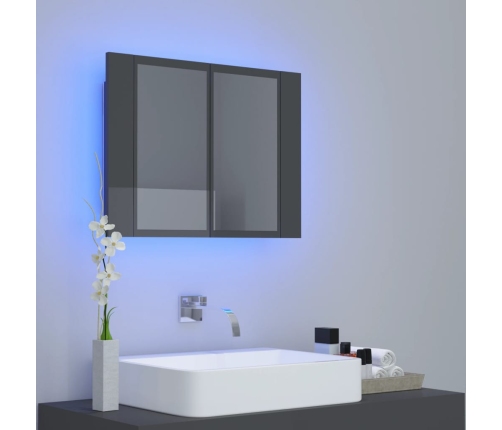 Armario espejo de baño luz LED acrílico gris brillo 60x12x45 cm