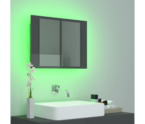 Armario espejo de baño luz LED acrílico gris brillo 60x12x45 cm