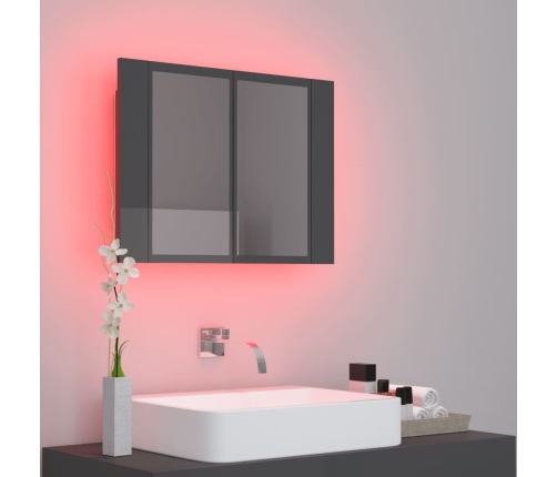 Armario espejo de baño luz LED acrílico gris brillo 60x12x45 cm