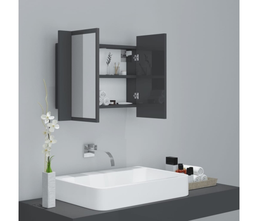 Armario espejo de baño luz LED acrílico gris brillo 60x12x45 cm