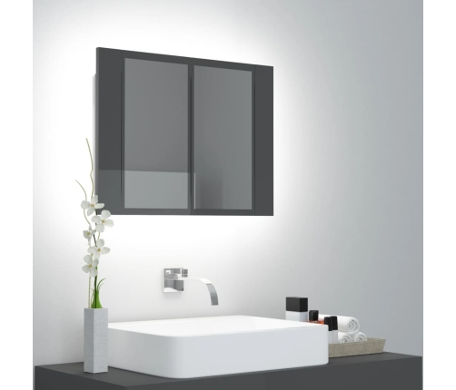 Armario espejo de baño luz LED acrílico gris brillo 60x12x45 cm