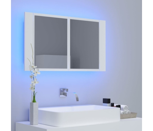 Armario espejo de baño con luz LED acrílico blanco 80x12x45 cm