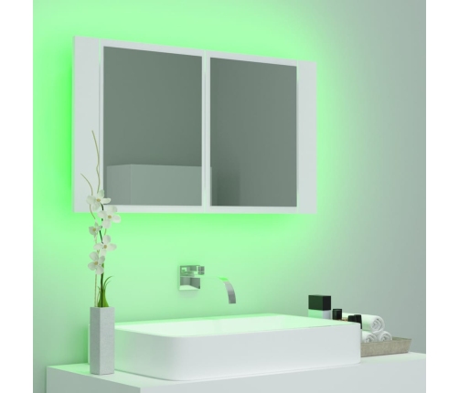 Armario espejo de baño con luz LED acrílico blanco 80x12x45 cm