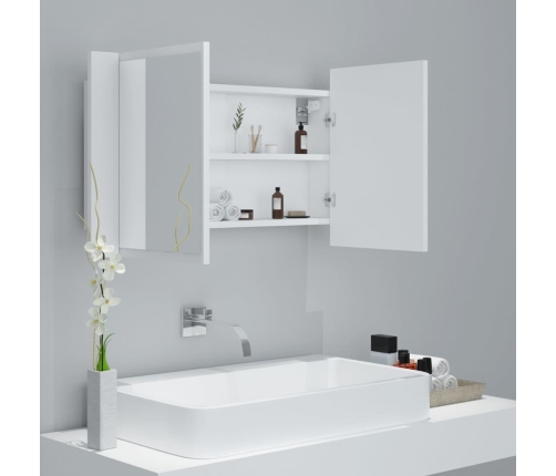 Armario espejo de baño con luz LED acrílico blanco 80x12x45 cm